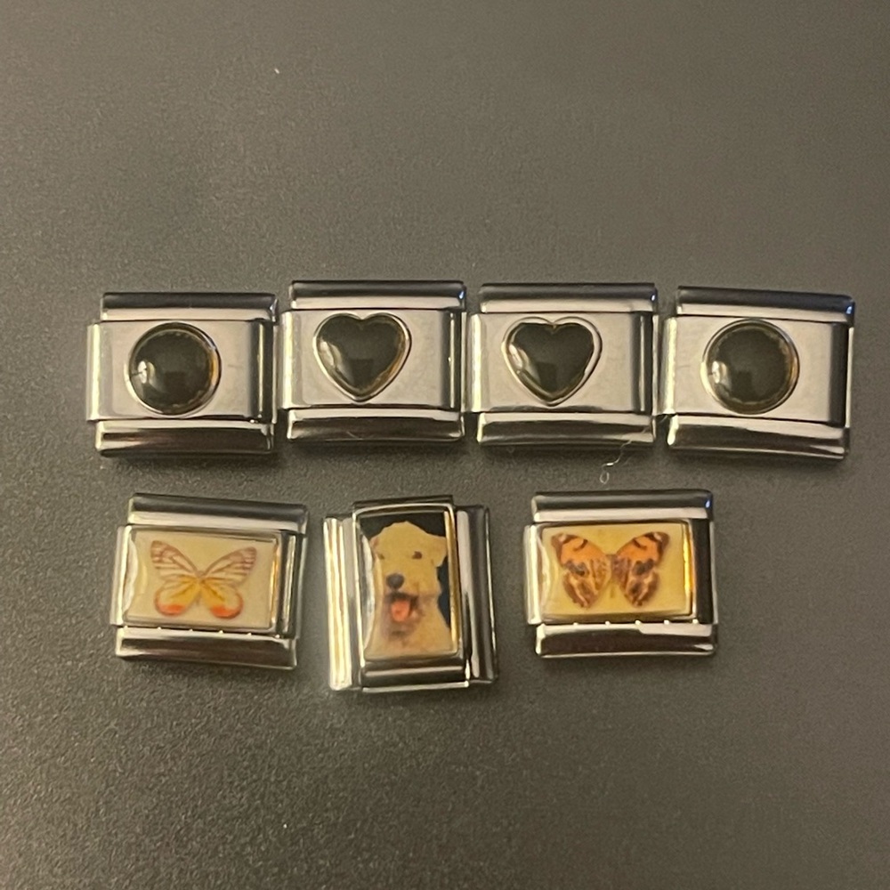 Lot of 7 uberry stainless steel charms nomination Pandora bracelet dog butterfly